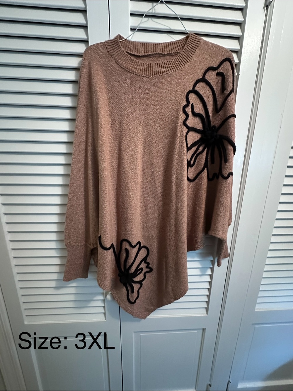 Women's Taupe Floral Accent Sweater Tunic - Oversized Cozy Knit
